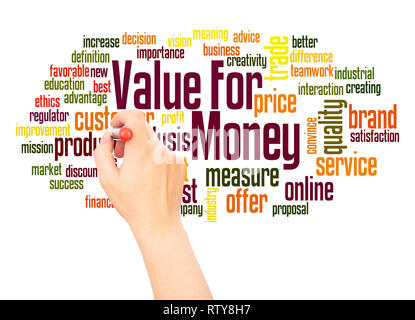 Value for money word cloud hand writing concept on white background. Stock Photo