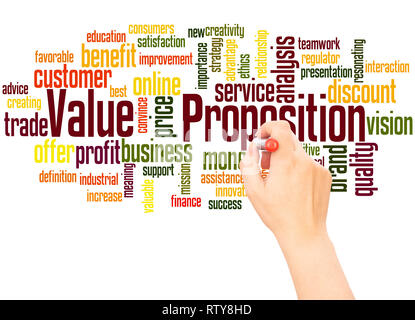 Value Proposition word cloud hand writing  concept on white background. Stock Photo