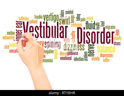 Vestibular disorder word cloud hand writing concept on white background. Stock Photo