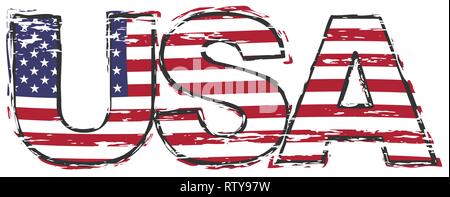 Word USA with american flag under it, distressed grunge look. Stock Vector