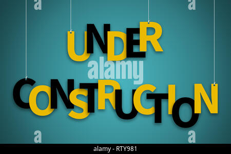 Under Construction text hanging on ropes: 3D illustration Stock Photo