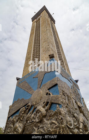Loja, Ecuador, January 2019: Tower of San Sebastian in the Plaza de la Independencia in the center of the city of Loja Stock Photo