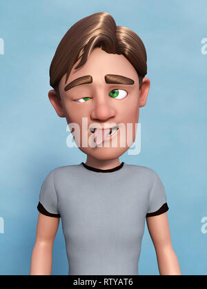 3D rendering of a cartoon dad or man doing a silly face and grimacing