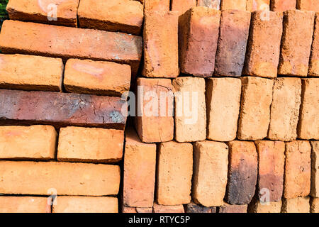 Handmade bricks, stacked for sale Stock Photo