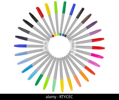 Colorful markers - colored set. Color marker color pen group isolated on white background. Stock Photo