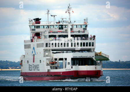 Red,Funnel,Car,Ferry,Southampton,Cowes, Isle of Wight, England, UK, Stock Photo