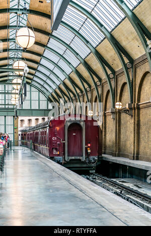 ORLANDO, FLORIDA, USA - DECEMBER, 2018: The Wizarding World of Harry Potter - The Hogwarts Express Train Station and Platform, Universal Studios Flori Stock Photo