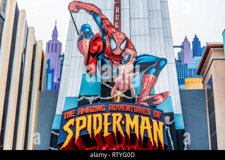 ORLANDO, FLORIDA, USA - DECEMBER, 2018: The Amazing Adventure of Spiderman, Marvel Super Hero Island, Islands of Adventure, Universal Studios Orlando  Stock Photo