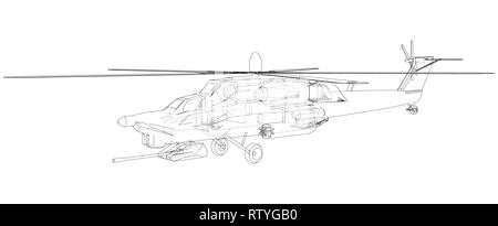 Blueprint of helicopter. Vector wireframe concept. Blue purple. Created illustration of 3d. Stock Vector