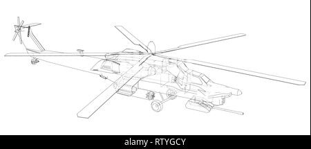 Blueprint of helicopter. Vector wireframe concept. Blue purple. Created illustration of 3d. Stock Vector