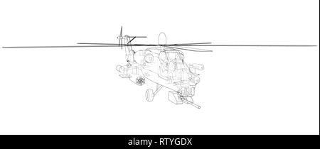 Drawing of helicopter, Vector wireframe concept. Created illustration of 3d. The layers of visible and invisible lines are separated. Stock Vector