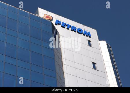 PLOIESTI, ROMANIA - AUGUST 20, 2012: Petrom building in Ploiesti, Romania. Petrom oil company is the largest company in Romania, 2nd largest in Moldov Stock Photo