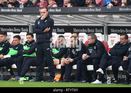 Stuttgart, Germany. 03rd Mar, 2019. Thomas DOLL, coach (Hannover96), disappointment, frustrated, disappointed, frustratedriert, dejected, Football 1. Bundesliga, 24.matchday, matchday24, VFB Stuttgart-Hanover 96 (H) 5-1, 03.03.2019 in Stuttgart/Germany, MERCEDES BENZ ARENA. DFL REGULATIONS PROHIBIT ANY USE OF PHOTOGRAPH AS IMAGE SEQUENCES AND/OR QUASI VIDEO. | usage worldwide Credit: dpa/Alamy Live News