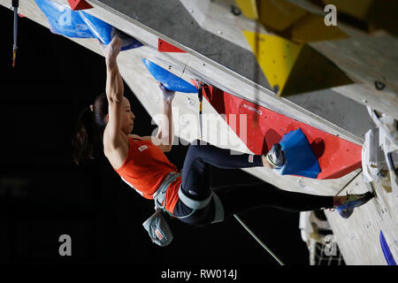 Inzai, Chiba, Japan. 3rd Mar, 2019. Akiyo Noguchi Sport Climbing : The 32nd Lead Japan Cup Women's Final at Matsuyamashita Park Gymnasium in Inzai, Chiba, Japan . Credit: Naoki Morita/AFLO SPORT/Alamy Live News Stock Photo