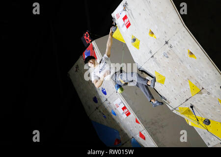 Inzai, Chiba, Japan. 3rd Mar, 2019. Kokoro Fujii Sport Climbing : The 32nd Lead Japan Cup Men's Final at Matsuyamashita Park Gymnasium in Inzai, Chiba, Japan . Credit: Naoki Morita/AFLO SPORT/Alamy Live News Stock Photo