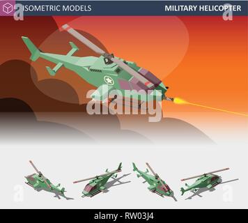 Isometric set of Military Aviation Air Force. Transport, attack ...