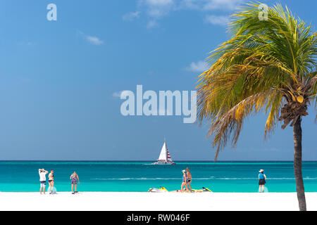 Beach scene, Eagle Beach, Oranjestad District, Aruba, ABC Islands, Leeward Antilles, Caribbean Stock Photo