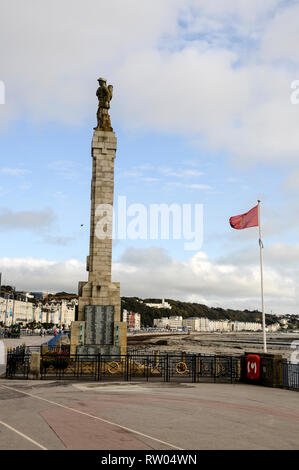 Isle of Man two World War memorials on the  sea front in Douglas, Britain.  The Isle of Man with its capital city, Douglas is located in the middle of Stock Photo