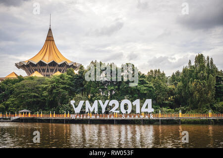 KUCHING / SARAWAK  / MALAYSIA / JUNE 2014: Sunset by the waterfront Stock Photo