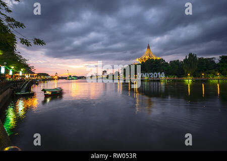 KUCHING / SARAWAK  / MALAYSIA / JUNE 2014: Sunset by the waterfront Stock Photo