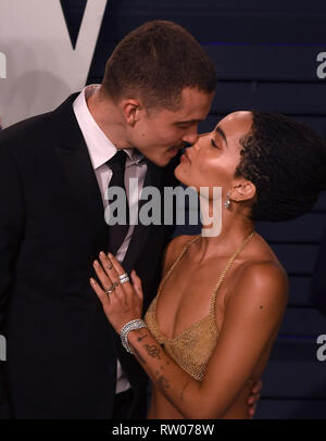 BEVERLY HILLS, CALIFORNIA - FEBRUARY 24: Karl Glusman, Zoe Kravitz attend 2019 Vanity Fair Oscar Party at Wallis Annenberg Center for the Performing A Stock Photo