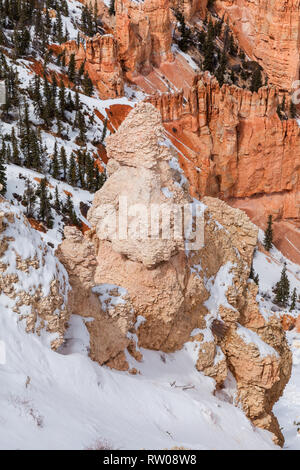 Rock Hoodoo at Bryce Canyon National Park in winter time, State Utah, USA Stock Photo