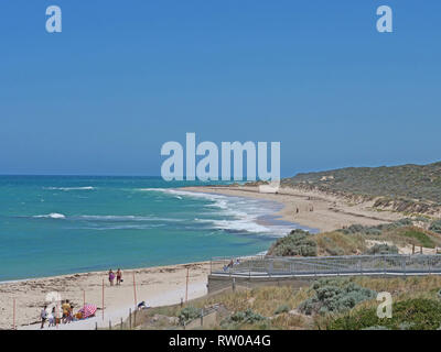 Beach of Yanchep, WA, Australia, with white sand, blue sea and sky, and very hot temperatures during the summer time. Stock Photo