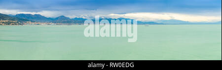 Salerno city and Tyrrhenian sea view from road to Amalfi in cloudy day in winter, Italy Stock Photo