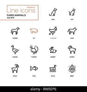 Farm animals - line design style icons set Stock Vector