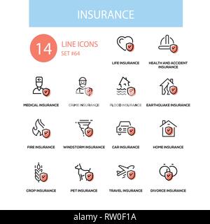 Insurance concept - line design style icons set Stock Vector