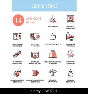 3D printing - line design style icons set Stock Vector