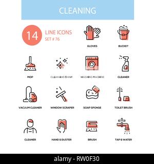 Cleaning service - line design style icons set Stock Vector