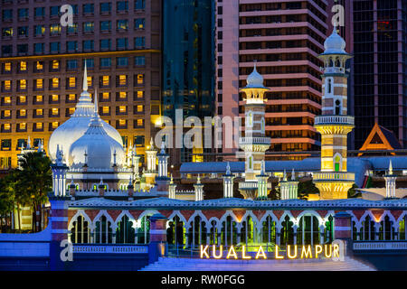 Masjid Jamek (Jamek Mosque) at night, Kuala Lumpur, Malaysia. Stock Photo