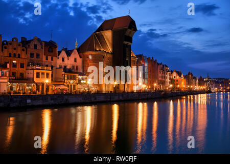 City skyline of Gdansk in Poland, Old Town with reflection in Old Motlawa river. Stock Photo