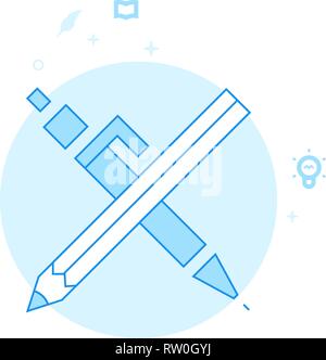 Crossed Pen and Pencil Flat Vector Icon. Writing, Authors, Education Related Illustration. Light Flat Style. Blue Monochrome Design. Editable Stroke.  Stock Vector