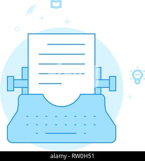 Typewriter Flat Vector Icon. Writing, Authors or Education Related Illustration. Light Flat Style. Blue Monochrome Design. Editable Stroke. Adjust Lin Stock Vector