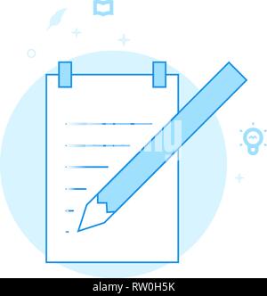Notepad with Pencil Flat Vector Icon. Writing, Authors or Education Related Illustration. Light Flat Style. Blue Monochrome Design. Editable Stroke. A Stock Vector