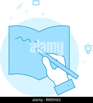 Handwriting, Hand Holding Pen Flat Vector Icon. Writing, Authors or Education Illustration. Light Flat Style. Blue Monochrome Design. Editable Stroke. Stock Vector