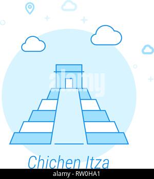 Chichen Itza, Mexico Flat Vector Icon. Historical Landmarks Related Illustration. Light Flat Style. Blue Monochrome Design. Editable Stroke. Stock Vector