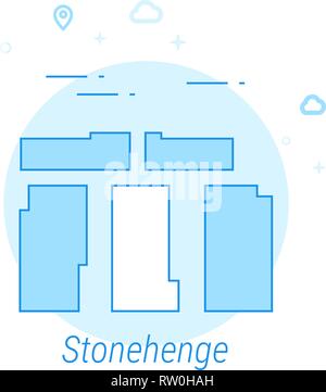 Stonehenge, England Flat Vector Icon. Historical Landmarks Related Illustration. Light Flat Style. Blue Monochrome Design. Editable Stroke. Stock Vector