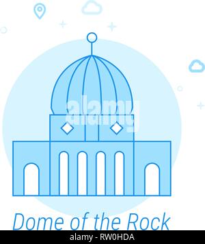 Dome of the Rock, Jerusalem Flat Vector Icon. Historical Landmarks Related Illustration. Light Flat Style. Blue Monochrome Design. Editable Stroke. Stock Vector