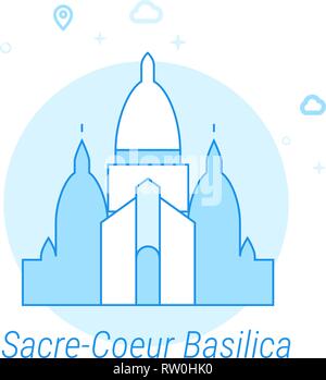 Basilica of the Sacred Heart of Paris Flat Vector Icon. Historical Landmark Illustration. Light Flat Style. Blue Monochrome Design. Editable Stroke. Stock Vector