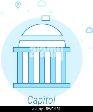 United States Capitol Flat Vector Icon. Historical Landmarks Related Illustration. Light Flat Style. Blue Monochrome Design. Editable Stroke. Stock Vector