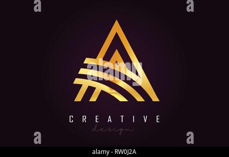 A Golden Letter Logo Monogram Vector Design. Creative A Gold Metal Letter Icon Vector Illustration. Stock Vector