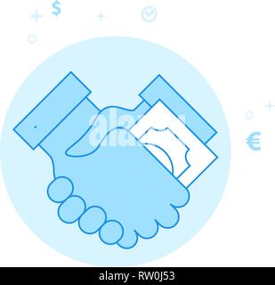 Bribe, Transfer of Money, Handshake Flat Vector Icon. Money and Finance Illustration. Light Flat Style. Blue Monochrome Design. Editable Stroke. Stock Vector