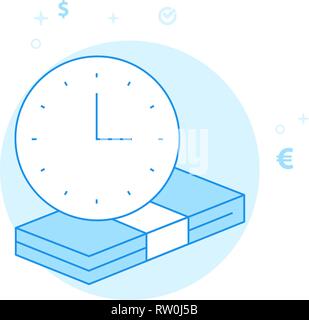 Term Deposit, Time is Money Concept Flat Vector Icon. Money and Finance Illustration. Light Flat Style. Blue Monochrome Design. Editable Stroke. Stock Vector