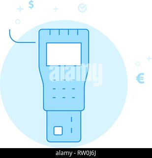 Payment Terminal Flat Vector Icon. Money and Finance Illustration. Light Flat Style. Blue Monochrome Design. Editable Stroke. Adjust Line Weight. Stock Vector