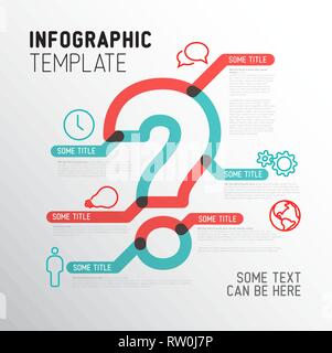 Vector Question Mark Infographic report template made from thick marker lines with icons - bold red and teal line version Stock Vector