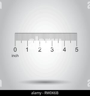 Ruler 5 inch icon in flat style. Meter measure instrument vector illustration on white background. Ruler business concept. Stock Vector