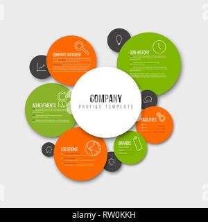 Vector Company infographic overview design template with content in the colorful circles - orange and green version Stock Vector